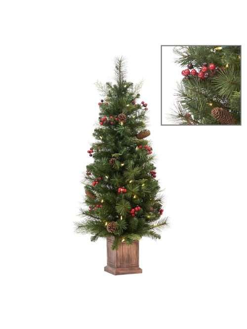 Albero di Natale con Luci LED e Bacche Rosse