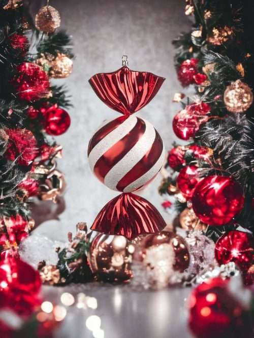 Bon Bon in Vetro per Albero di Natale Bianco Rosso