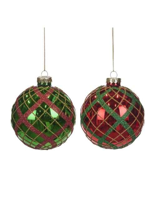 TR-20554 Palla in Vetro per Albero di Natale Verde Rosso Oro 10cm
